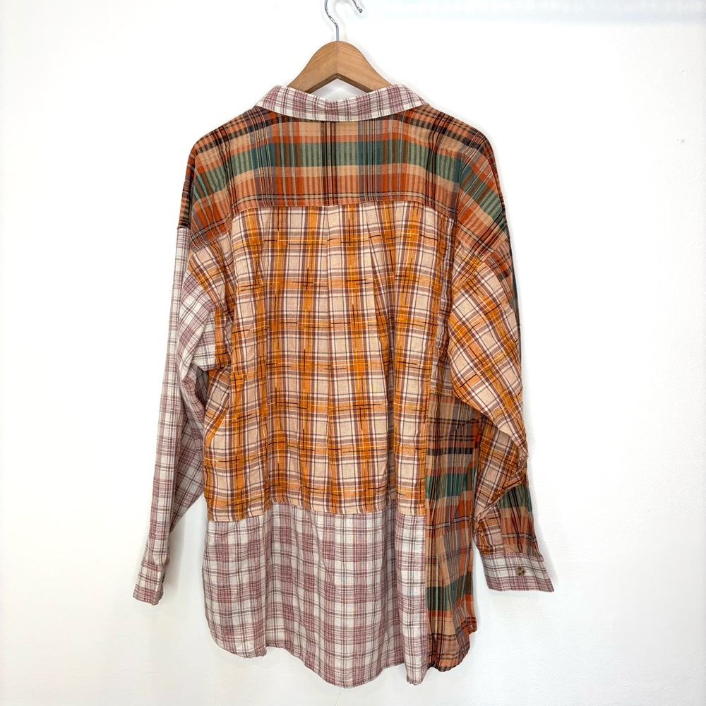 Easel Patchwork Plaid Button Down Shirt Shacket S… - image 5